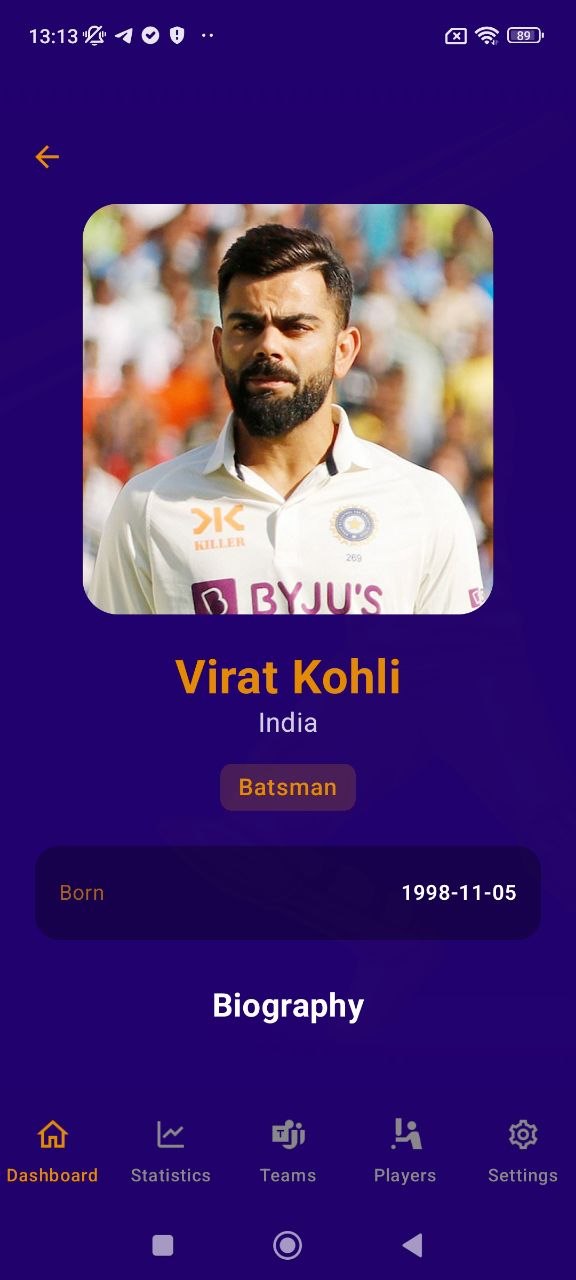 Player profile screen